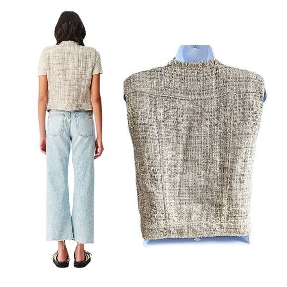 IRO Dilea Fringe Snap Mixed Beige & Metallic Silver Tweed Vest Jacket Size 34/XS - Picture 8 of 8